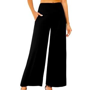 High-Waist Wide Leg Pull-On Pants for Women - Black